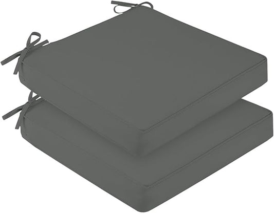 downluxe Waterproof Outdoor Chair Cushions for Patio Furniture, 22" x 22" x 3" Patio Chair Cushion with Non-Slip Ties & Portable Handle, Square Outdoor Cushion with Removable Cover, Dark Grey, 2 Pack