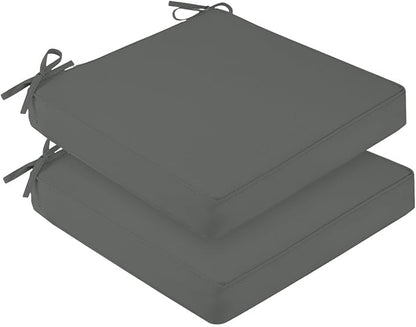 downluxe Waterproof Outdoor Chair Cushions for Patio Furniture, 24" x 24" x 4" Patio Chair Cushion with Non-Slip Ties & Portable Handle, Square Outdoor Cushion with Removable Cover, Dark Grey, 2 Pack