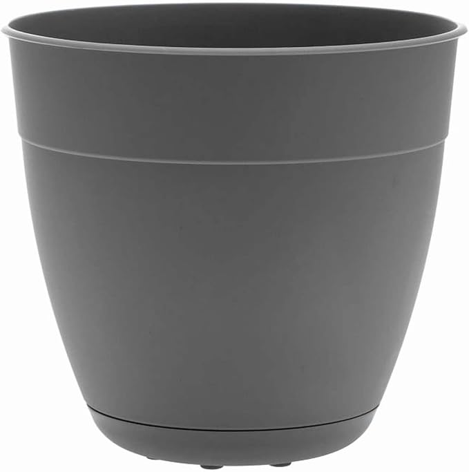 Bloem Dayton 8" Charcoal Recyled Plastic Planter Pot with Drainage Holes and Removable Saucer for Indoor and Outdoor Gardening