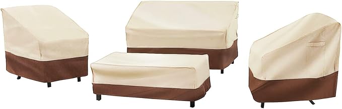 loriano Patio Furniture Cover Set, 4 Piece Outdoor Furniture Cover Waterproof, 600D Heavy Duty Lawn Patio Set Covers