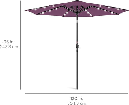 Best Choice Products 10ft Solar Polyester LED Lighted Patio Umbrella w/Tilt Adjustment and UV-Resistant Fabric - Amethyst Purple