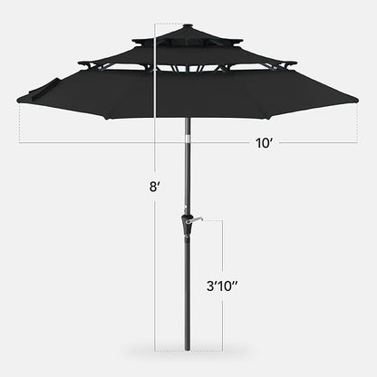 Best Choice Products 10ft 3-Tier Market Patio Umbrella, Outdoor Sun Shade with Tilt, Crank Lift, 8 Ribs for Backyard, Deck, Poolside – Black