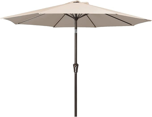 JEAREY 9FT Outdoor Patio Umbrella Outdoor Table Umbrella with Push Button Tilt and Crank, Market Umbrella 8 Sturdy Ribs UV Protection Waterproof for Garden, Deck, Backyard, Pool (Cream Beige)