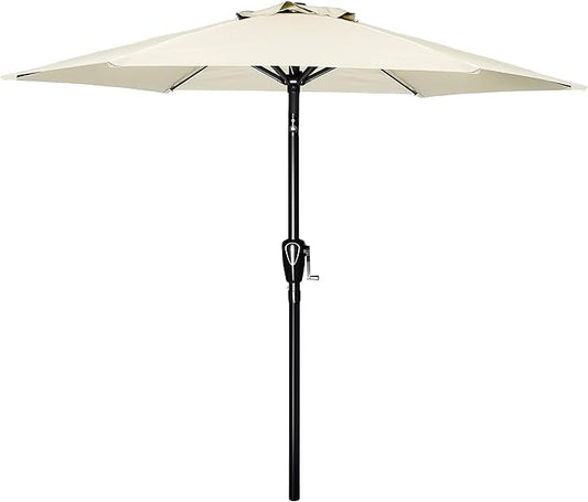 Simple Deluxe 9' Patio Umbrella Outdoor Table Market Yard Umbrella with Push Button Tilt/Crank, 8 Sturdy Ribs for Garden, Deck, Backyard, Pool, Creamy White