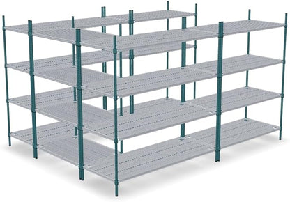 NSF 7' x 9' Walk-in 4-Tier Shelving Unit Kit with Drop Mat Shelf Liner, Commercial Storage Rack Unit, Organizer Shelves System Kit, Heavy Duty Racking for Storage, Shelving Kits (Green Epoxy)