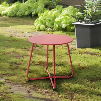 Meluvici Patio Small Side Table Waterproof Round Metal Steel Weather Resistant Portable Outdoor and Indoor End Table for Garden Balcony Yard, Red