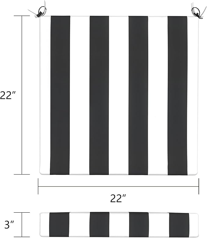 LVTXIII Outdoor Seat Cushions Set of 2 Square Chair Cushions with Ties, Patio Chair Pads for Home Office and Patio Garden Furniture Decoration 22"x22"x3", ‌Cabana Black