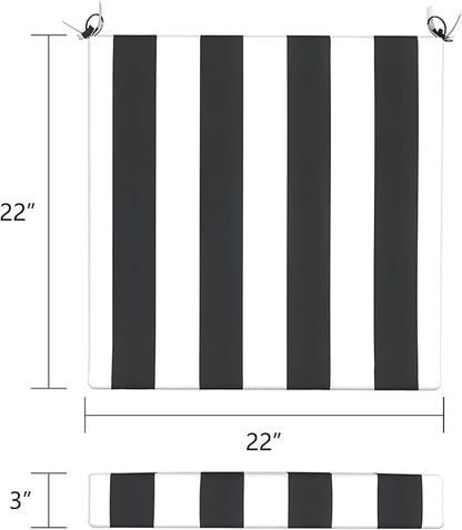 LVTXIII Outdoor Seat Cushions Set of 2 Square Chair Cushions with Ties, Patio Chair Pads for Home Office and Patio Garden Furniture Decoration 22"x22"x3", ‌Cabana Black