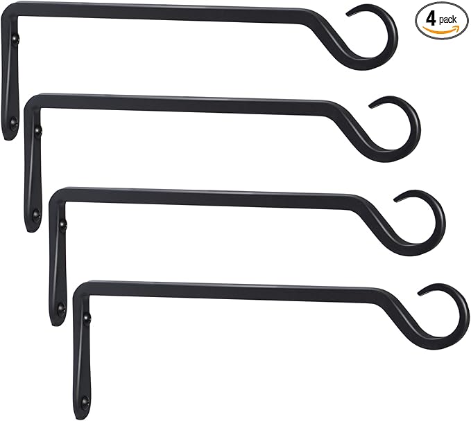 AILIN YELOKIE 12inch 4 Pack Plant Hanger, Sturdy Hanging Plant Hangers Outdoor, Bird Feeder Hanger for Bird Feeders, Planters, Lanterns, Wind Chimes Indoor Outdoor, Upgrade Black