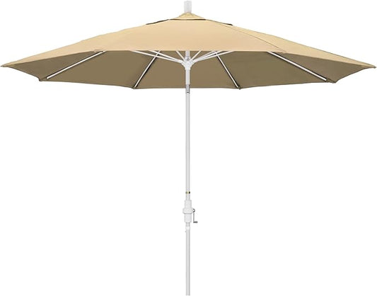 California Umbrella 11Ft Fiberglass Rib Patio Umbrella, Hand-Crank, Tilt-Collar, White Frame, Solution Dyed Beige Fabric
