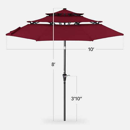 Best Choice Products 10ft 3-Tier Market Patio Umbrella, Outdoor Sun Shade with Tilt, Crank Lift, 8 Ribs for Backyard, Deck, Poolside – Burgundy