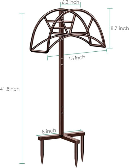 TomCare Garden Hose Holder Detachable Metal Water Hose Holder Hose Hanger Heavy Duty Free Standing Hose Storage Stand for Outside, Brown