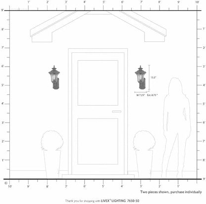 Livex Lighting 7650-58 Oxford 1 Light Imperial Bronze Cast Aluminum Wall Lantern with Light Amber Water Glass