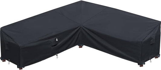 Upgraded Patio Furniture Covers, Waterproof Outdoor Sectional Cover, 600D PU Outdoor Furniture Sofa Covers 100" x 100" L Shaped Oudoor Couch Cover, V-Shape Outside Protector- Midnight Black