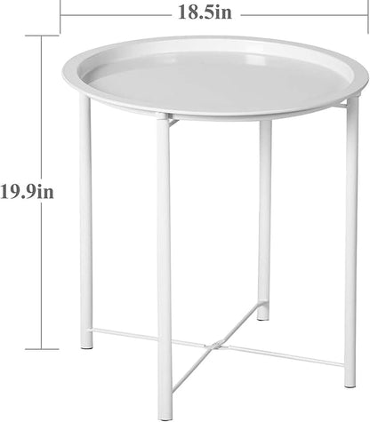 End Table Set of 2, Outdoor Side Table, Small Patio Round Folding Metal Side Tables for Outdoor,Living Room,Bedroom Balcony and Office, 2 PCS