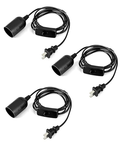 Extension Hanging Lantern Cord Cable, HESSION 5.9ft Lamp Cord -MAX 360W - On/Off Switch E26/E27 Black Pendant Lighting with Plug-in Cord 3-Pack