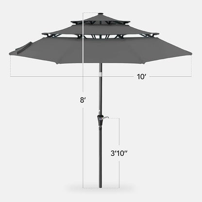 Best Choice Products 10ft 3-Tier Market Patio Umbrella, Outdoor Sun Shade with Tilt, Crank Lift, 8 Ribs for Backyard, Deck, Poolside – Gray