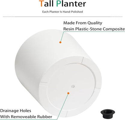 Wide Planters for Outdoor Plants, Extra Large Indoor Flower Pots for Garden, Front Porch, Patio - Round Resin Planter Set of 2 (White, 16 inch - 2 Pack)