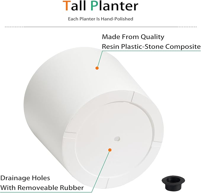 Wide Planters for Outdoor Plants, Extra Large Indoor Flower Pots for Garden, Front Porch, Patio - Round Resin Planter Set of 2 (White, 20 inch - 2 Pack with Saucers)