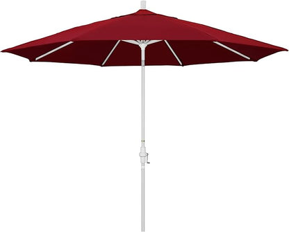 California Umbrella 11Ft Premium Patio Umbrella, Hand-Crank, Tilt-Collar, White Frame, Solution Dyed Red Fabric