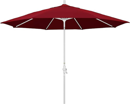 California Umbrella 11Ft Premium Patio Umbrella, Hand-Crank, Tilt-Collar, White Frame, Solution Dyed Red Fabric