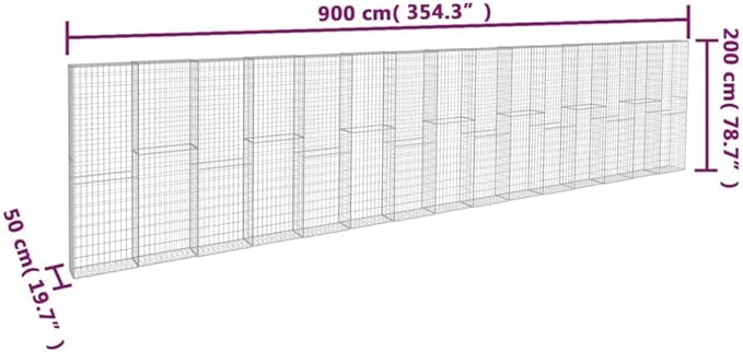 Galvanized Steel Gabion Wall with Cover, Gabion Mesh Wire Wall Panel Galvanized Steel Garden Stone Wire Basket Fencing Patio Decorative Fence, 354.3"x19.7"x78.7",-138