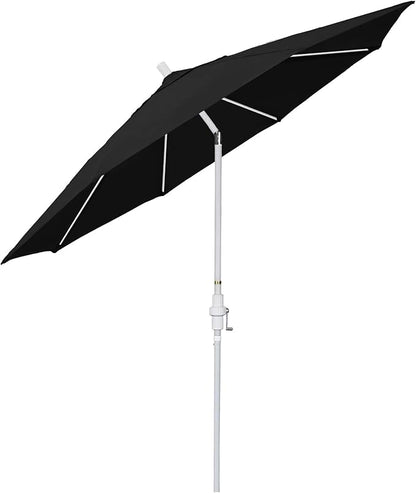 California Umbrella 11Ft Fiberglass Rib Patio Umbrella, Hand-Crank, Tilt-Collar, White Frame, Solution Dyed Black Fabric