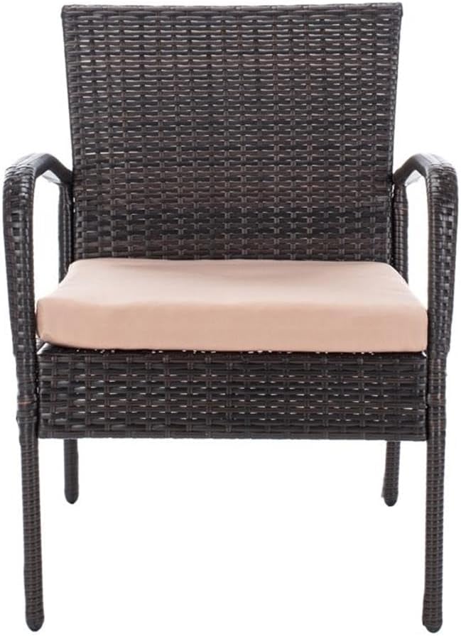 SAFAVIEH Outdoor Collection Moore Brown Rattan/Beige Cushion 3-Piece Patio Lounge Bistro Set with Table (PAT9009B)