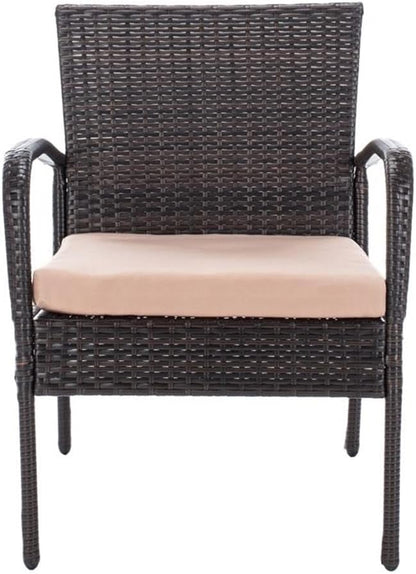 SAFAVIEH Outdoor Collection Moore Brown Rattan/Beige Cushion 3-Piece Patio Lounge Bistro Set with Table (PAT9009B)