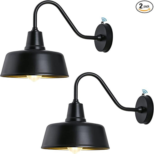 Barn Lights Outdoor Gooseneck Lighting, Dusk to Dawn Black Exterior Barn Lights for House, Farmhouse Wall Lighting Fixtures with Sensor for Porch Garage (2, 11" Diameter)