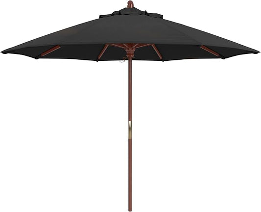 California Umbrella 9' Premium Commercial Hardwood Patio Umbrella, Manual Lift With Sunbrella Black Fabric