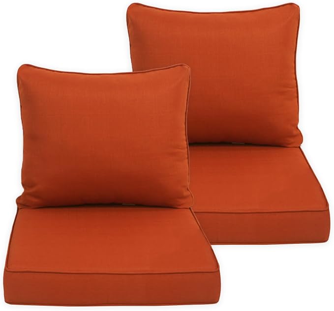 COZYVIDA Outdoor/Indoor 23.5x25 inch Deep Seat Patio Cushions Set of 2 Resilient Foam Filling Water Repellent Stain-Resistant UV Resistant Weather Resistant Patio Cushions Quarry Red