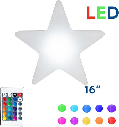 Novelty Lights 16 Inch RGB Star Rechargeable Night Light, Waterproof Mood Lighting with Remote Control, Color-Changing Glow Star for Indoor/Outdoor Use