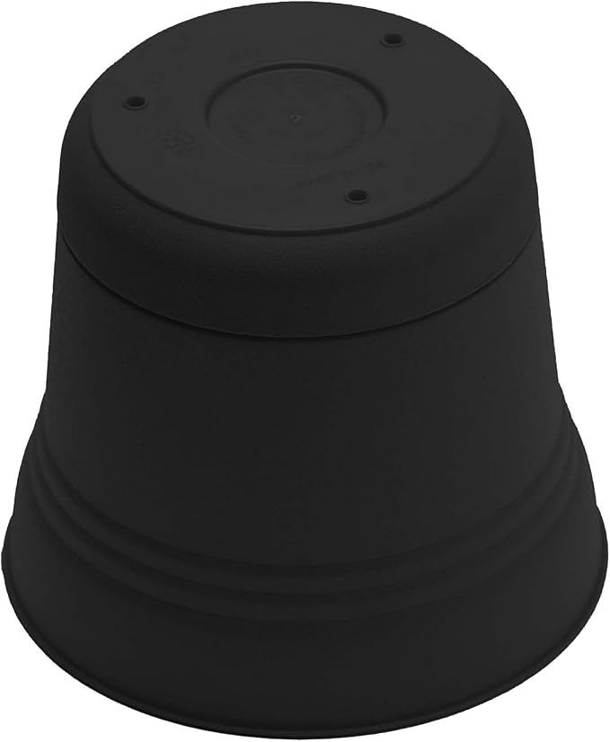 Bloem Saturn 5" Black Round Resin Planter Pot with Snap-in Saucer for Indoor and Outdoor Gardening, 4-Pack