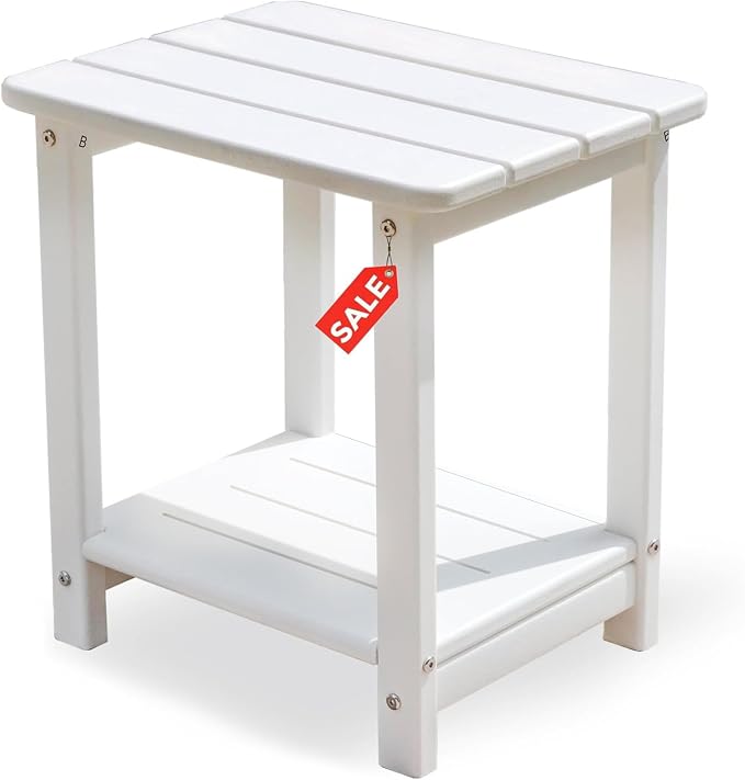 Adirondack Square Outdoor Side Table,2-Tier Storage Patio Side Table with Weatherproof HDPE Material Low