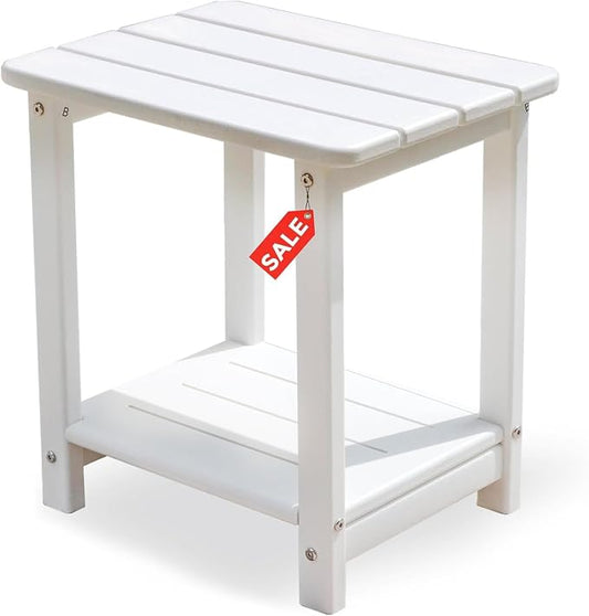 Adirondack Square Outdoor Side Table,2-Tier Storage Patio Side Table with Weatherproof HDPE Material Low