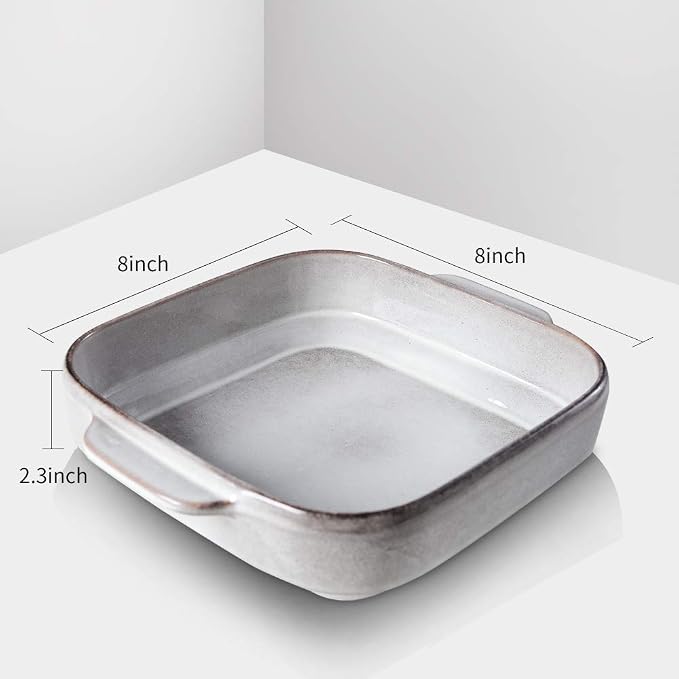 KOOV Ceramic Bakeware, 8x8 Baking Dish, Square Baking Pan, Ceramic Baking Dish, Brownie Pans for Cake Dinner, Kitchen, Reactive Glaze (Variable Grey)