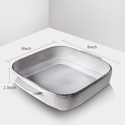 KOOV Ceramic Bakeware, 8x8 Baking Dish, Square Baking Pan, Ceramic Baking Dish, Brownie Pans for Cake Dinner, Kitchen, Reactive Glaze (Variable Grey)