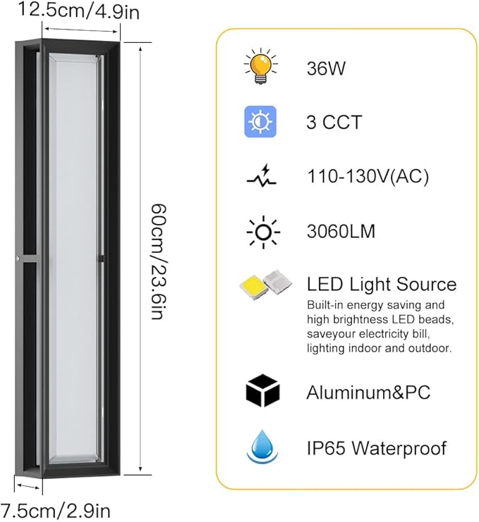 10%-100% Dimmable Outdoor Wall Lights,LED 3000k 4500K 6000k Exterior Light Fixture,IP65 Waterproof Matt Black Wall Sconce Light Fixture for House Porch Patio Garage (1Pack)