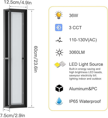 10%-100% Dimmable Outdoor Wall Lights,LED 3000k 4500K 6000k Exterior Light Fixture,IP65 Waterproof Matt Black Wall Sconce Light Fixture for House Porch Patio Garage (1Pack)