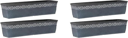 Classic Home and Garden Corinthian Resin Flower Pot Rectangle Planter, Storm Blue, 18", 4 Pack
