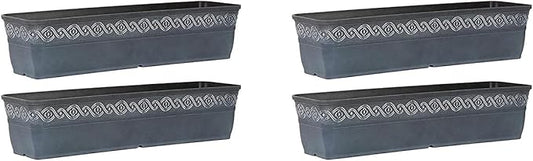 Classic Home and Garden Corinthian Resin Flower Pot Rectangle Planter, Storm Blue, 18", 4 Pack