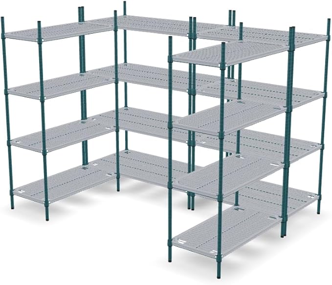 NSF 7' x 5' Walk-in 4-Tier Shelving Unit Kit with Drop Mat Shelf Liner, Commercial Storage Rack Unit, Organizer Shelves System Kit, Heavy Duty Racking for Storage, Shelving Kits (Green Epoxy)