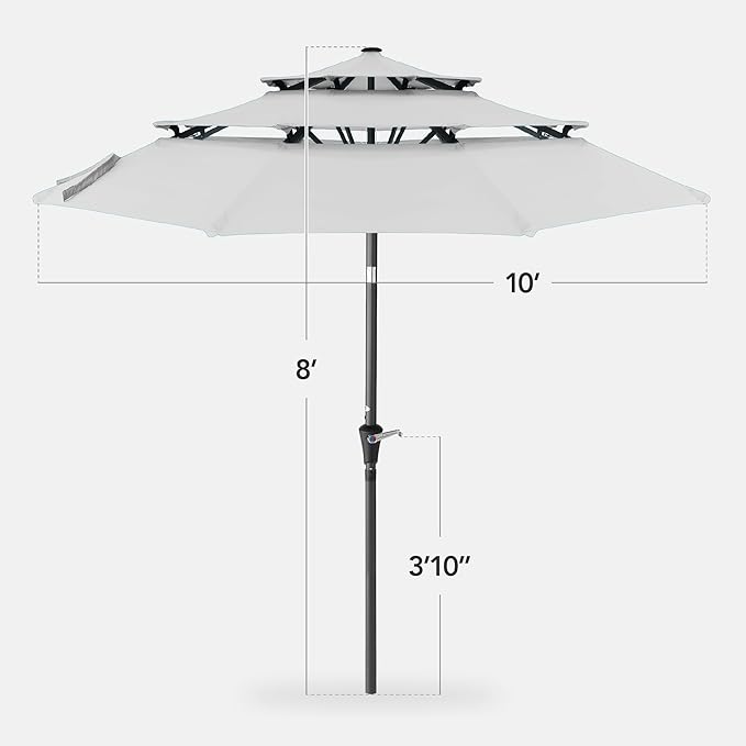 Best Choice Products 10ft 3-Tier Market Patio Umbrella, Outdoor Sun Shade with Tilt, Crank Lift, 8 Ribs for Backyard, Deck, Poolside – Fog Gray