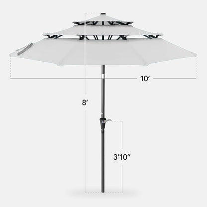 Best Choice Products 10ft 3-Tier Market Patio Umbrella, Outdoor Sun Shade with Tilt, Crank Lift, 8 Ribs for Backyard, Deck, Poolside – Fog Gray