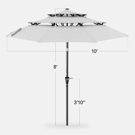 Best Choice Products 10ft 3-Tier Market Patio Umbrella, Outdoor Sun Shade with Tilt, Crank Lift, 8 Ribs for Backyard, Deck, Poolside – Fog Gray
