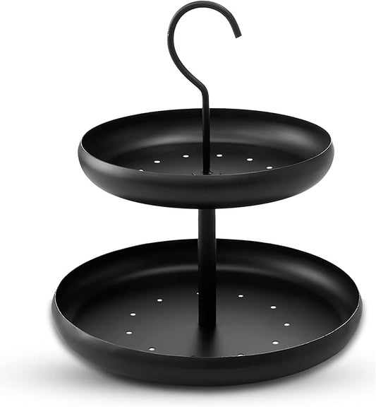 Monarch Abode Hanging Bird Feeder for Outdoors – Hanging Birdfeeder with Two Levels for Wild Birds, Matte Black Two-Tier Metal Decorative Wild Bird Feeder for Outside Garden Patio Deck Yard