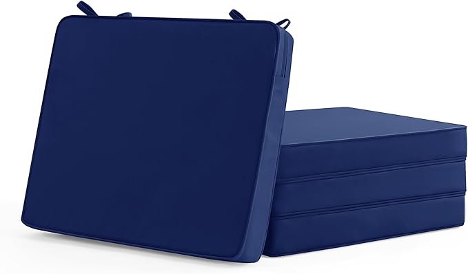 Summsun Outdoor Chair Cushions Set of 4: Waterproof & Fade Resistant Seat Cushion for Patio Furniture - 19 x 19 x 2 Inch Chair Pads with Ties and Hidden Zipper - Patio Chair Cushion Replacement, Navy