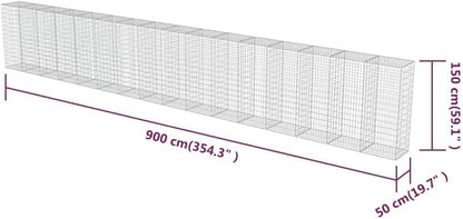 Galvanized Steel Gabion Wall with Covers, Gabion Mesh Wire Wall Panel Galvanized Steel Garden Stone Wire Basket Fencing Patio Decorative Fence, 354"x19.7"x59",-188