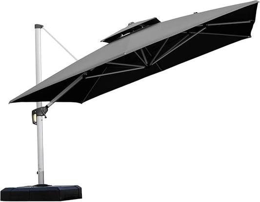 PURPLE LEAF 11 Feet Double Top Deluxe Square Patio Umbrella Offset Hanging Umbrella Outdoor Market Umbrella Garden Umbrella, Black
